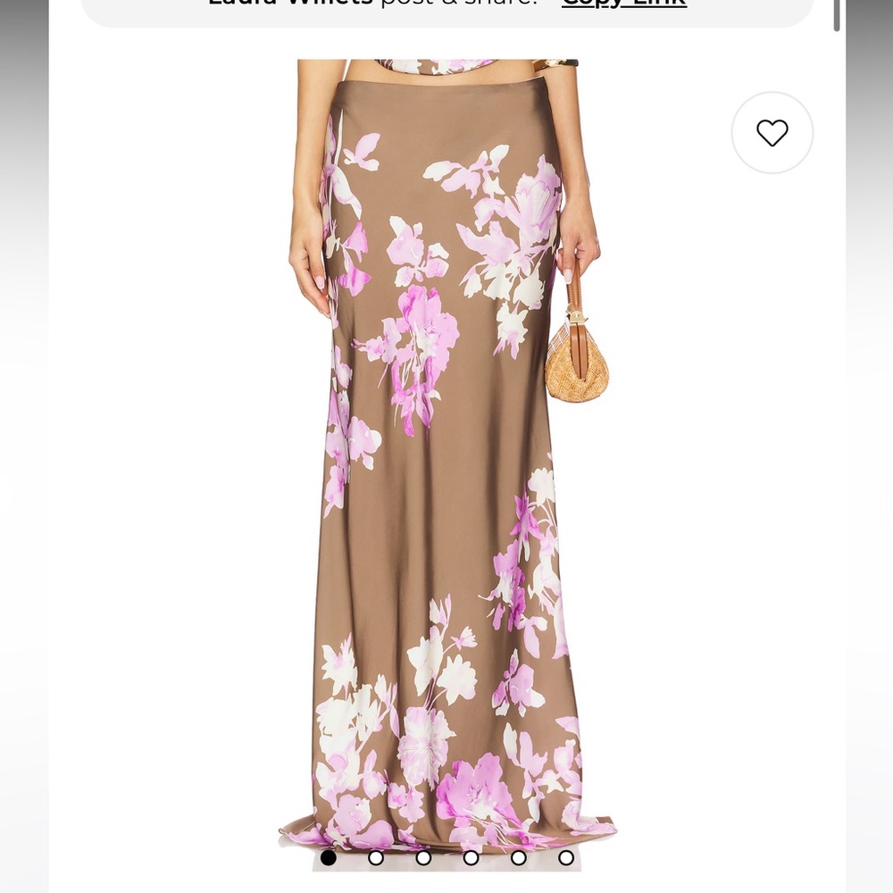 Rococo Sand Brown Floral Maxi Skirt with Pink and White Blooms